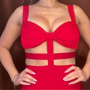 Red cutout dress with Bow design